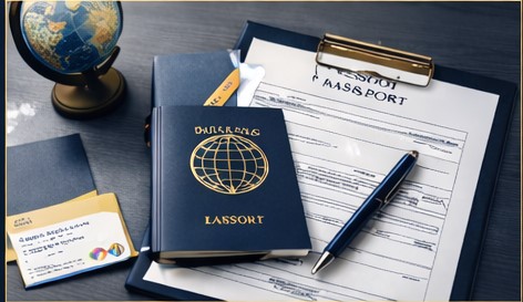 Dossier visa organisé sur bureau professionnel